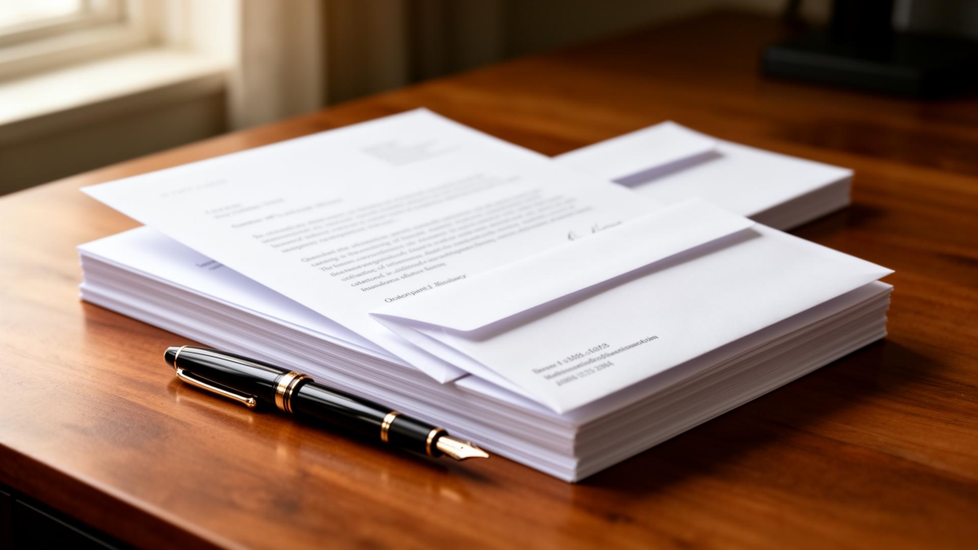 Papier im Geschäftsverkehr – Bürotisch mit Geschäftsbriefen aus Papier