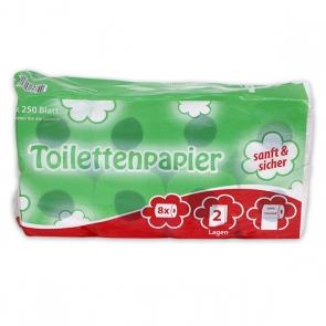 Toilettenpapier HV 2-lagig RECYCLING wei 9,5x11cm 8x8 Rollen  250 Bl.